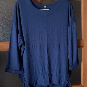 しまむら 大きいサイズ トップス カットソー ブルー系 脇タック入り ストレッチ
