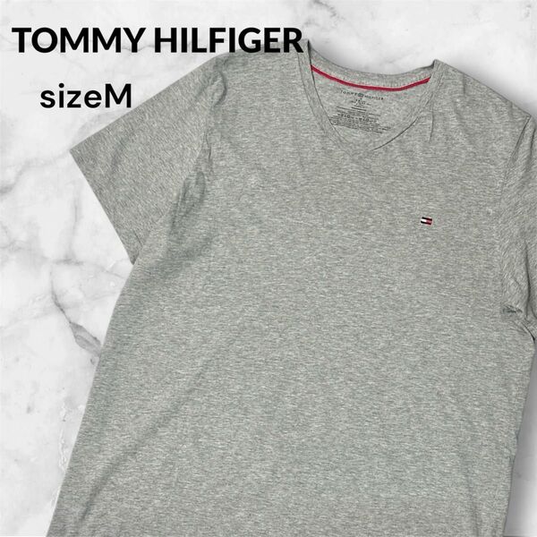 【TOMMY HILFIGER 】グレー Vネック Tシャツ M 大きめ