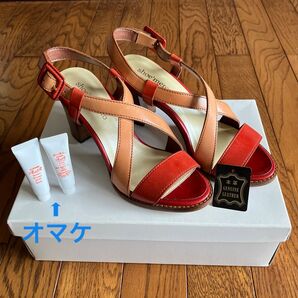shoe'mercato本革 クロスストラップサンダル レッド 22.5cm 未使用
