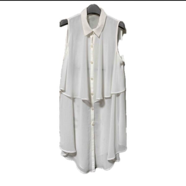 moussy ノースリーブ 袖なしシャツ 白 ブラウス ひらひら さらさら 夏 リゾート