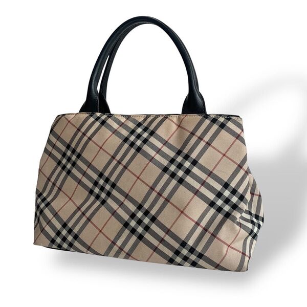 希少 バーバリーブルーレーベル BURBERRY BLUE LABEL ハンドバッグ レザー ナイロン ノバチェック