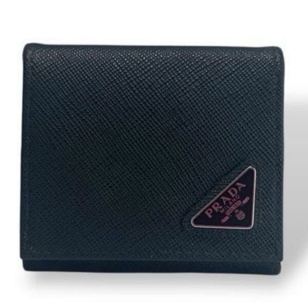 極美品 現行 プラダ PRADA コインケース 三角ロゴ トライアングル ウォレット 小銭入れ レザー サフィアーノ ブラック 黒