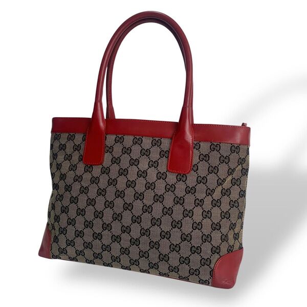 GUCCI グッチ トートバッグ ビジネス GGキャンバス レザー 本革 A4 肩掛け GG柄 レッド 赤 メンズ レディース