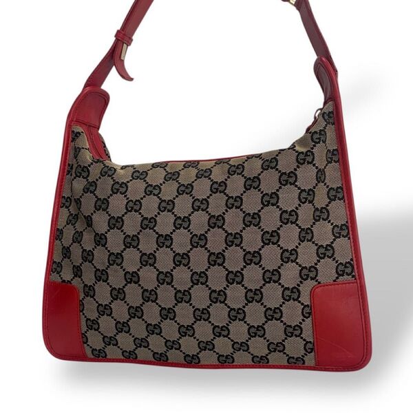◎大人気◎ GUCCI グッチ ワンショルダーバッグ ハンドバッグ GGキャンバス レザー 肩掛け レッド 赤 レディース