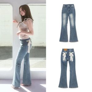 andmary アンドマリー Lacey ribbon denim デニム デニムパンツ デニム リボン 完売品 ジーンズ パンツ