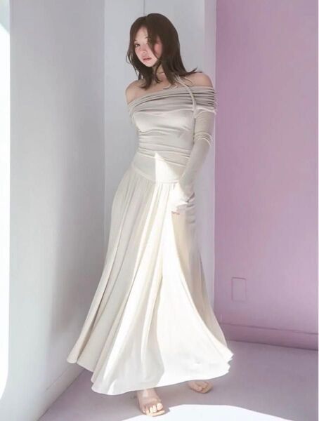 AND MARY アンドマリー Olga offshoulder dress ロングワンピース 春夏 ベージュ