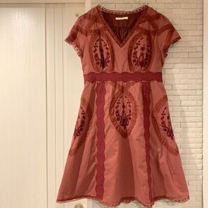 axes femme コットンレースワンピース ボルドー アンティーク風 刺繍 フェアリー
