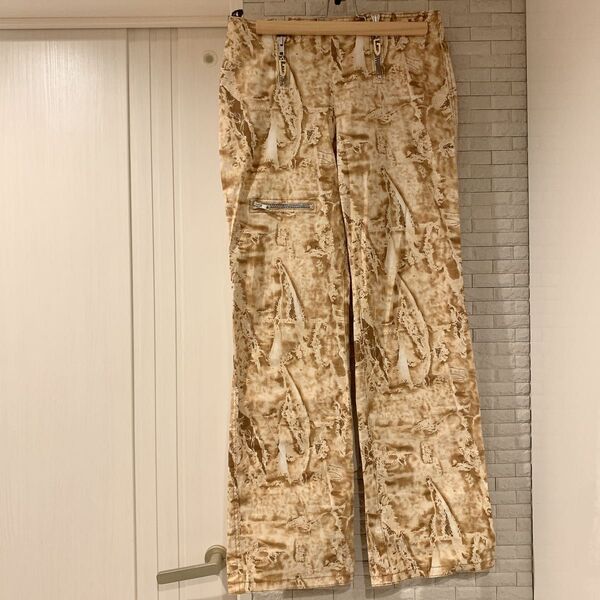 伊太利屋 柄パンツ ビジュー スラックス ストレッチ L〜XL
