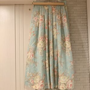 ヴィンテージ ロングスカート フレア 花柄 リネンブレンド ボタニカル 日本製 リネン70%
