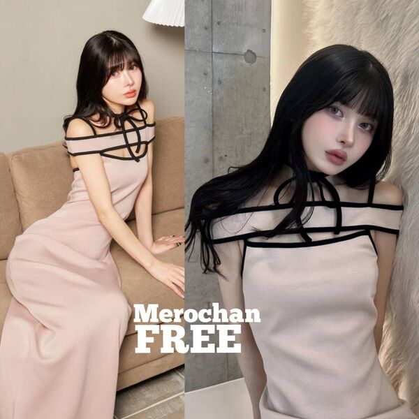ダーリッチ パイピングカットリボンロングワンピース BEG 【FREE】