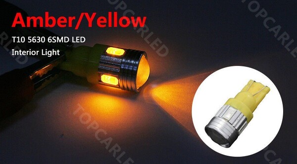 T10 Led 2個 5630チップ 6SMD アンバー