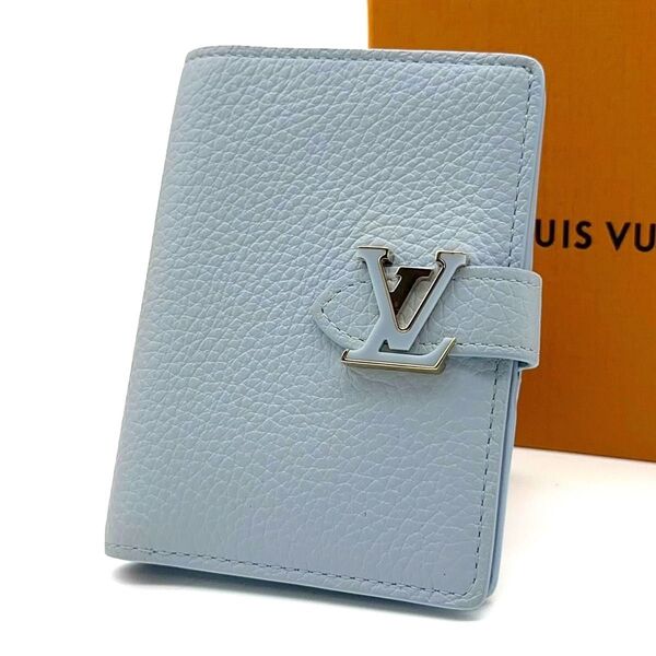 【超極美品】現行 LOUIS VUITTON ルイヴィトン LVヴェルティカル コンパクト カプシーヌ ブルーオランプ 折り財布