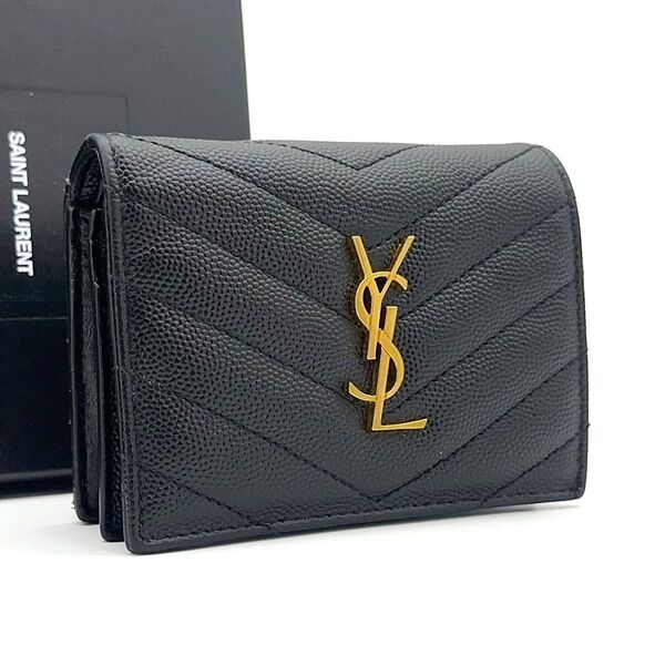 【極美品】SAINT LAURENT サンローラン モノグラム ウォレット カサンドラ YSLロゴ 二つ折り財布