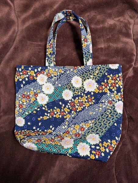 ちりめん和柄トートバッグ ハンドメイド