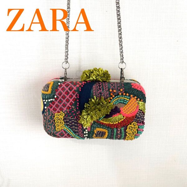 タグ付【可愛いビーズ刺繍】ZARA クラッチバッグ ショルダーバッグ 発送日注意