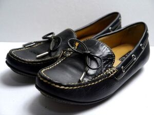 リーガル REGAL 黒 レザー 本革 デッキシューズ ローファー 22.5cm aa874-75