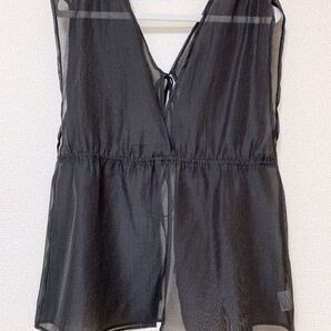 しまむら Rafraf シアー ベスト ジレ ペプラム リボン 前後2way ブラック 黒 美品