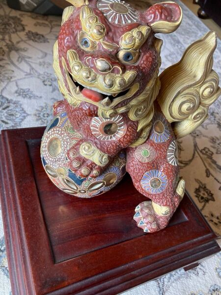 九谷焼 玉乗り赤獅子 狛犬 縁起物 魔除け 日本伝統工芸品