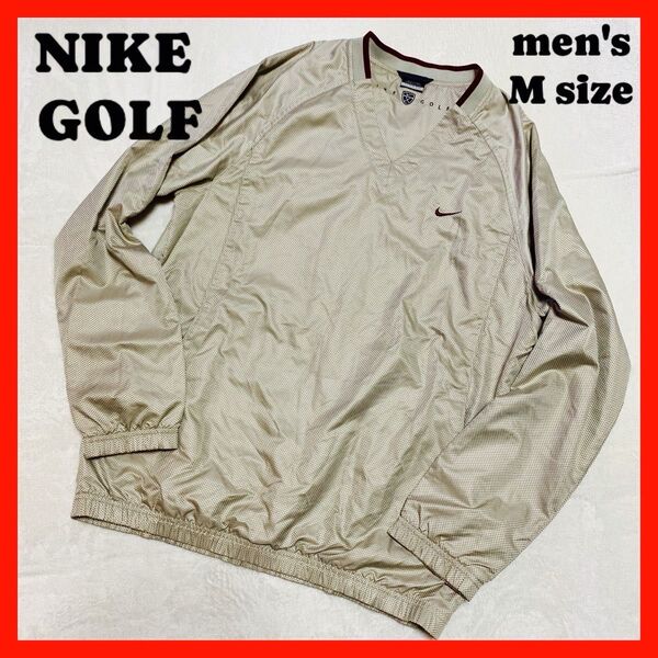 【NIKE GOLF】ナイキゴルフ メンズ ナイロンジャケット Vネックベージュ M プルオーバー ジャケット Vネック 防寒