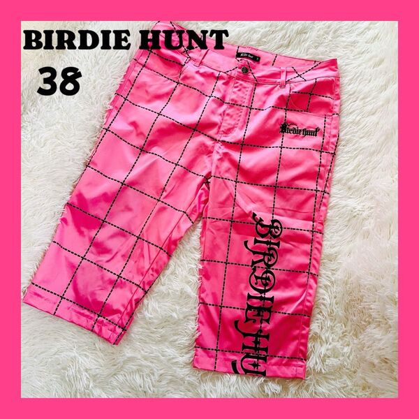 【BIRDIE HUNT】バーディーハント ゴルフウェア ハーフパンツ 38 ピンク ブラック GOLF チェック 刺繍ロゴ