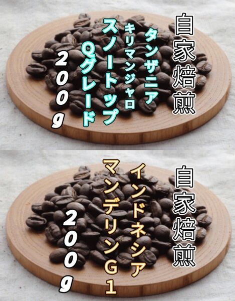 【タンザニア】AAスノートップ【インドネシア】マンデリンG1 自家焙煎コーヒー豆 各200g(自家焙煎 コーヒー豆 コーヒー)