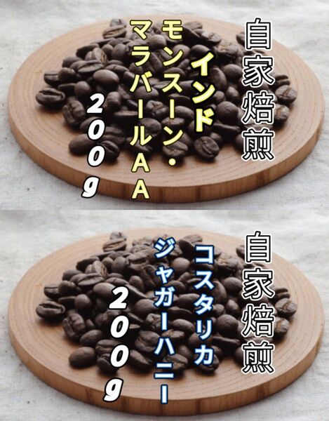 【インド】モンスーン・マラバール【コスタリカ】ジャガーハニー 自家焙煎豆 各200g (自家焙煎 コーヒー豆 コーヒー)