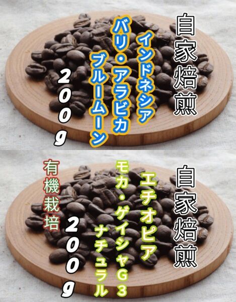 【インドネシア】バリ・アラビカ【エチオピア】モカ・ゲイシャ 自家焙煎豆 各200g (自家焙煎 コーヒー豆 コーヒー)