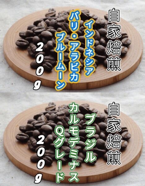 【インドネシア】バリ・アラビカ【ブラジル】カルモデミナス 自家焙煎豆 各200g (自家焙煎 コーヒー豆 コーヒー)