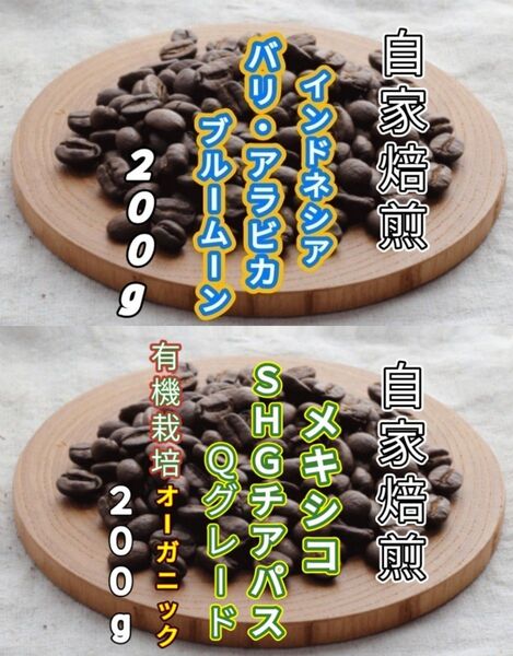 【インドネシア】バリ・アラビカ【メキシコ】SHGチアパス 自家焙煎豆 各200g (自家焙煎 コーヒー豆 コーヒー)