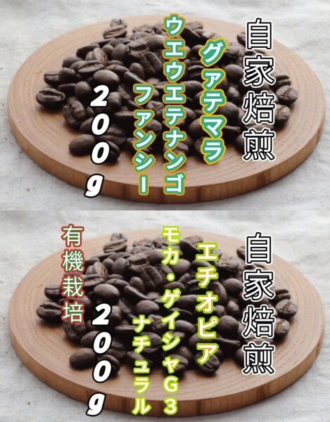 【グァテマラ】ウエウエテナンゴ【エチオピア】モカ・ゲイシャ 各200g(自家焙煎 コーヒー豆 珈琲 コーヒー)