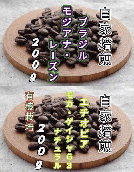 【ブラジル】モジアナ・レーズン【エチオピア】モカ・ゲイシャ 各200g(自家焙煎 コーヒー豆 珈琲 コーヒー)