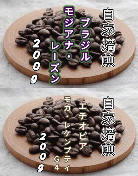 【ブラジル】モジアナ・レーズン【エチオピア】モカ・レケンプティ 各200g(自家焙煎 コーヒー豆 珈琲 コーヒー)