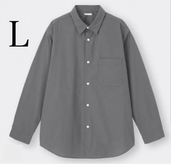 GU ブロードシャツ(長袖) L ダークグレー dark gray 長袖 リラックスシルエット 長袖シャツ