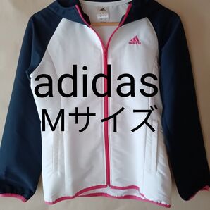 adidas アディダス ジップアップ パーカー ジャージ スウェット レディース Mサイズ フード付き トップス