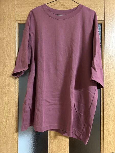 ユニクロ エアリズムコットンオーバーサイズTシャツ 5分袖 xl 赤ピンク系