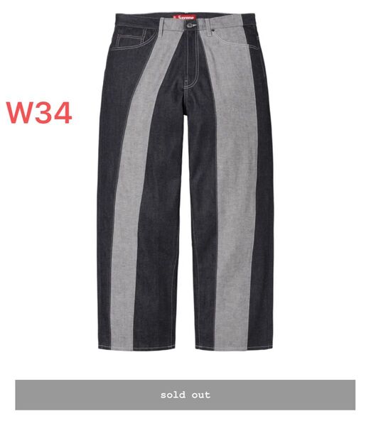 国内正規新品 W34 Supreme Paneled Stripe Baggy Jean Rigid Indigo デニム バギー