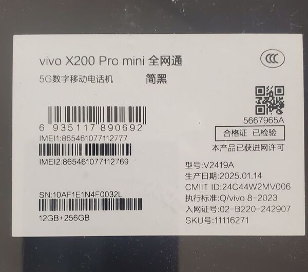 Vivo x200 pro mini 256GB 12GB 黒