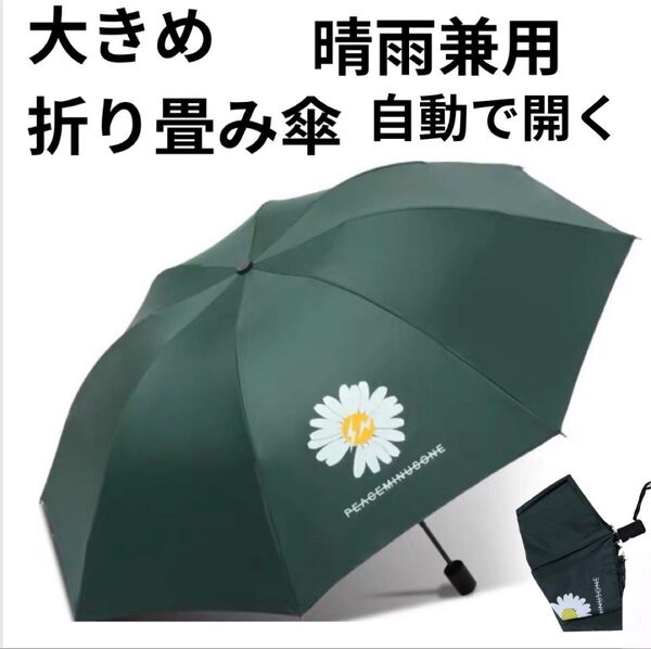 晴雨兼用 折り畳み傘 熱中症対策 UVカット 梅雨 日差し 急な雨 紫外線対策 緑 花柄 ワンタッチ 自動開閉