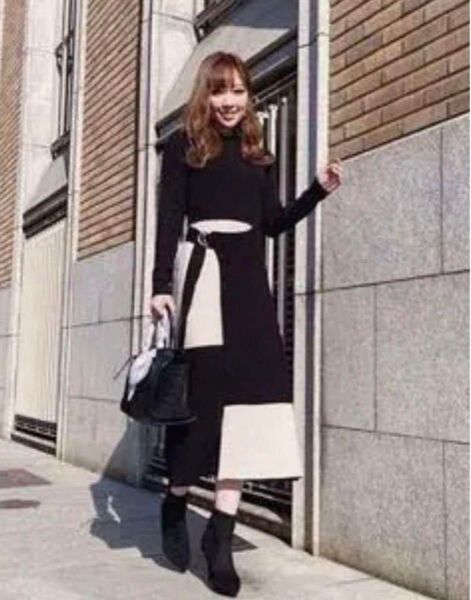 rienda ロングワンピ ニットワンピース ブラック