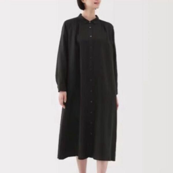 無印良品 MUJI リネン 洗いざらし長袖シャツワンピース Lサイズ 麻 新品 リネンワンピース