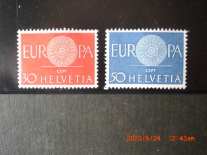 ヨーロッパ切手ーＣＥＰＴの輪　2種完　1960年　未使用　スイス共和国　VF/NH