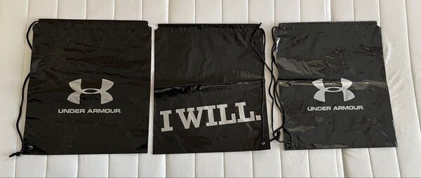 UNDER ARMOUR ランドリーバッグ巾着 3個セット ブラック 黒 ジムサック ナップサック アンダーアーマー ステッカー