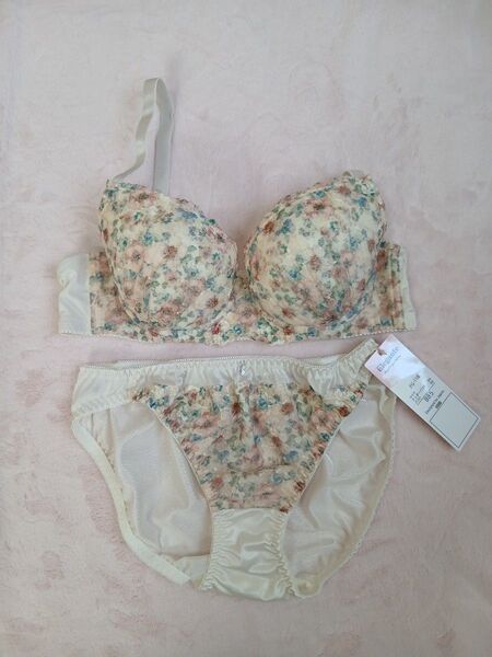 ワイヤー入りブラジャーショーツセットB85/LLホワイト白レッド赤グリーン緑花柄刺繍レース新品チャーム付セクシ可愛いElegant