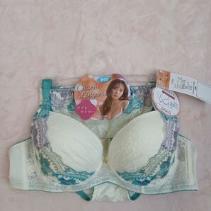 ワイヤー入りブラジャー ショーツセットB90/3Lホワイト白ブルー青花柄刺繍レース新品チャーム付きセクシー可愛いPanCute