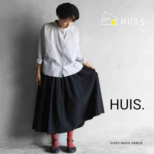 HUIS.綿ウールタイプライタークロスロングスカート U402-8050-09BLK
