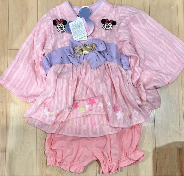 新品 futafuta フタフタ 七夕 ミニー 甚平 浴衣 ピンク 120