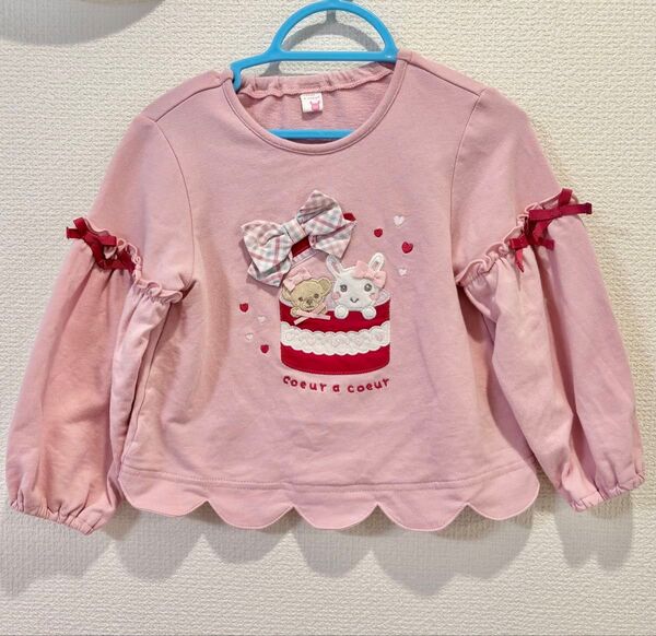 美品 クーラクール くま うさぎ リボン スカラップTシャツ ピンク 90
