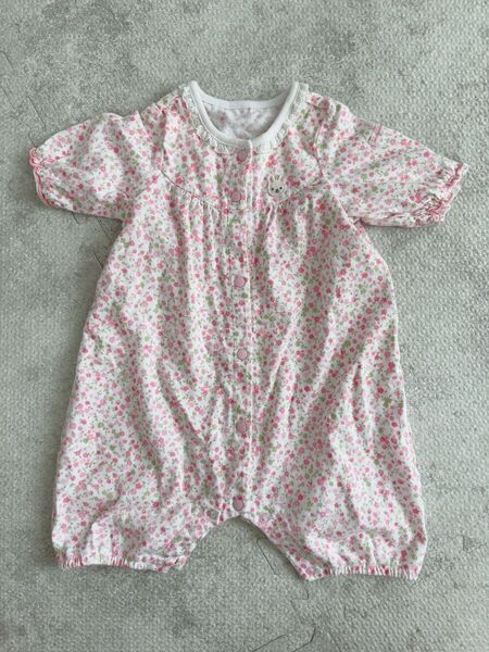 ミキハウス 花柄半袖ロンパース 50-60cm ベビー服 女の子