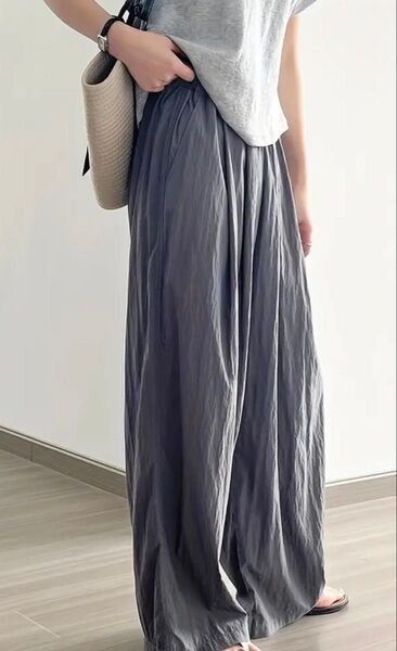 ワイドパンツ グレー ゆったり