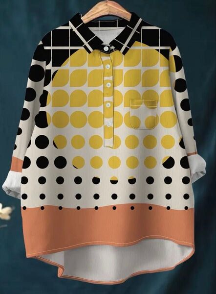 マルチカラー ロングシャツ 幾何学模様 ドット柄 個性的